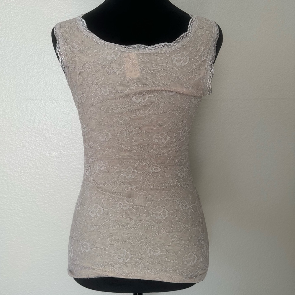 VILA Clothes Lace Tank Top Tan Cream Floral Sheer XXS
